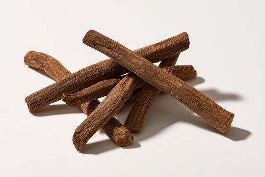 Natural Tongkat Ali roots displayed for catalog on bright white background