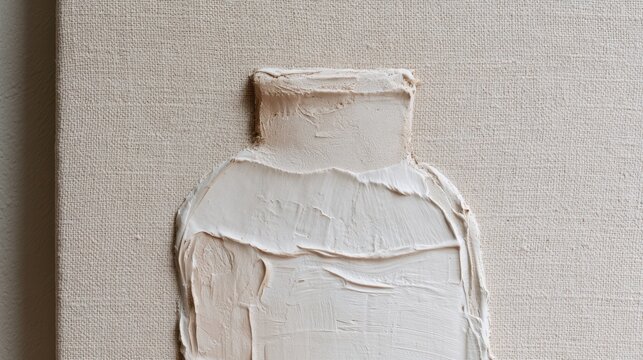 Abstract impasto painting featuring textured white vase