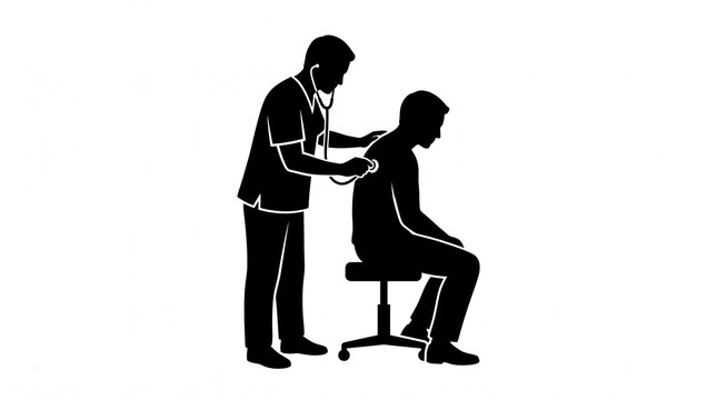 Silhouette of a doctor using a stethoscope on a patient with health care