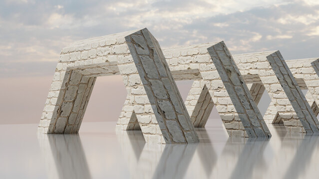 Abstract Modern Brick Arch Installation with Reflection