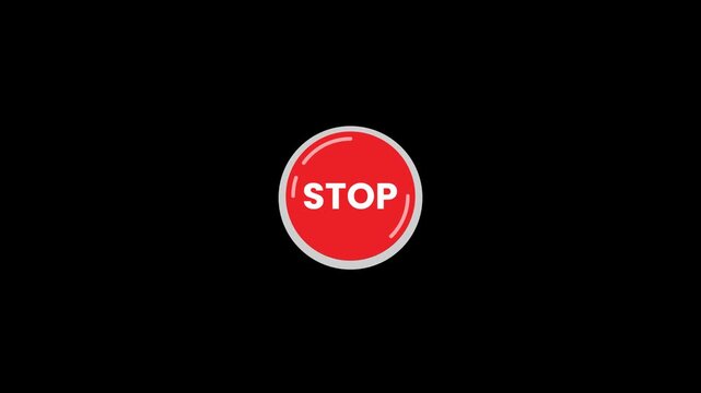 Red stop button animation with transparent background for emergency pause and safety control concept projects