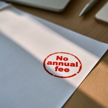 No annual fee signage on desk setup &acirc;&euro;&ldquo; clear, minimalist pricing concept image