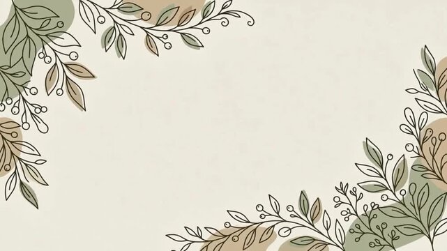 Minimalist botanical line art border animation with organic shapes
