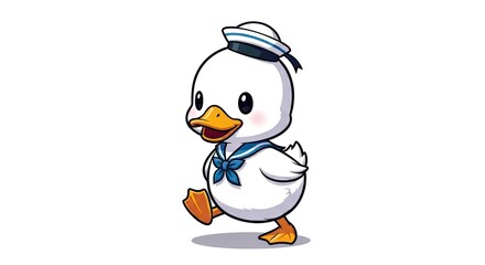 Obraz premium Cute Cartoon Duckling in Sailor Outfit Happy Adventure Vector Illustration