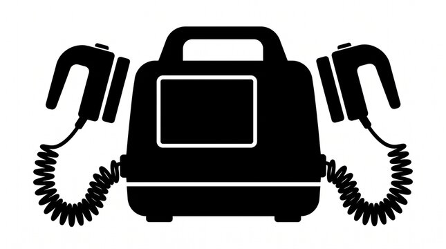 Defibrillator aed medical device silhouette icon with defibrillator, emergency