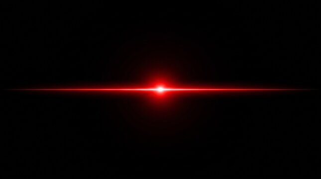 Close-up night shot of a red laser beam with glowing effect against dark