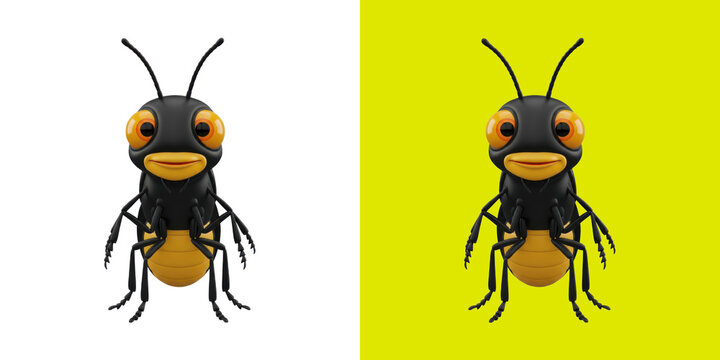 Cute little black and yellow bee character 3D cartoon style png