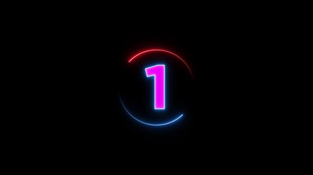 5 second countdown time animation,5 to 0 second counting down with circle neon clock style gaming concept icon animation 4k video motion.