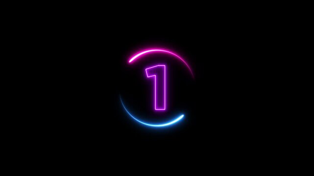 5 second countdown time animation,5 to 0 second counting down with circle neon clock style gaming concept icon animation 4k video motion.