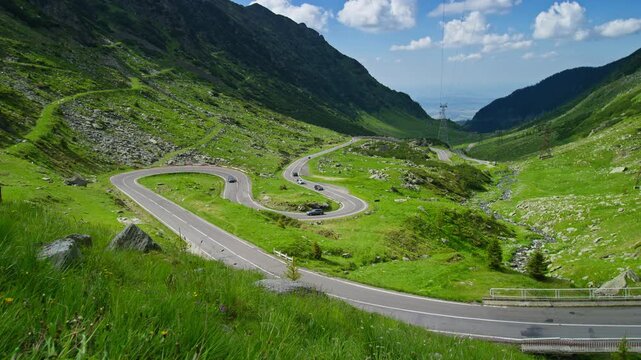 Winding Transfagarasan Road Through Green Carpathian Valley