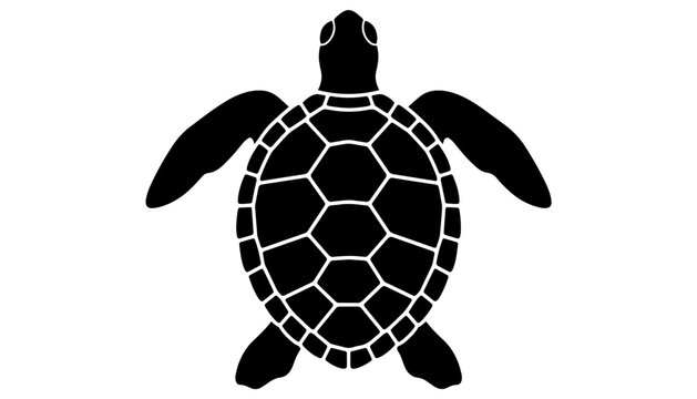 Sea turtle silhouette vector illustration with detailed geometric shell scutes isolated on white background top view