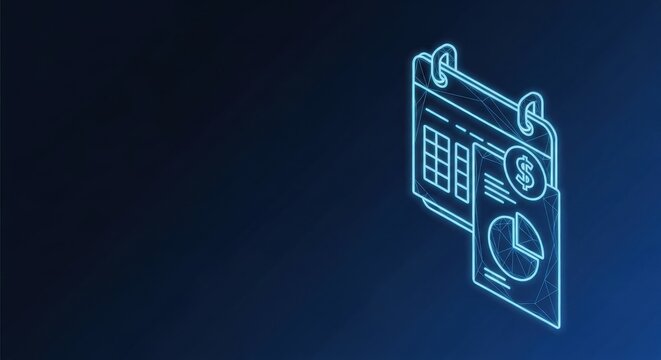 Neon blue calendar planning illustration with detailed grid for scheduling events and appointments