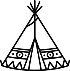 Hand-drawn indigenous teepee icon, simple black outline tribal shelter symbol © Jembot