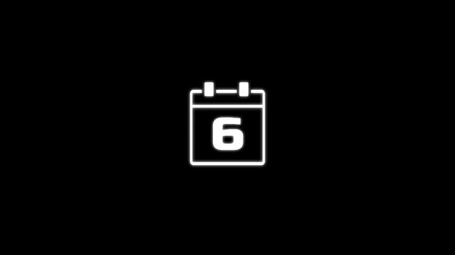 Animated calendar page icon for 6 day.Calender simple icon animation date change time month. 4k motion video animation.event planning and appointment concept.