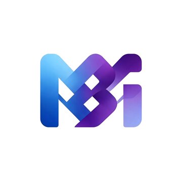 Modern minimalist abstract monogram logo with interlocking geometric shapes in blue and purple gradient, clean professional brand identity symbol on white background