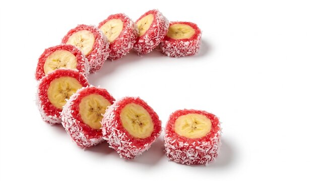 Traditional Indonesian cassava banana roll cake Mata Roda coated with grated coconut