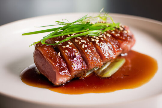 French duck cooked sous-vide in Japanese style with teriyaki sauce