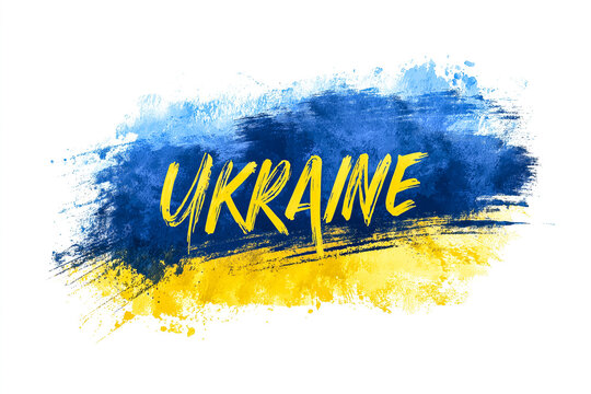 Grunge style brush painted Ukraine country flag illustration 
