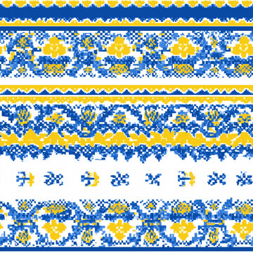 Ukrainian blue and yellow cross border, seamless folk embroidery ribbon vector, Independence day of Ukraine