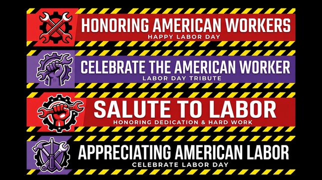 Set of Labor Day banners with industrial icons and worker appreciation text