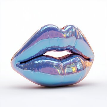 Melty chrome liquid lips icon isolated on white background