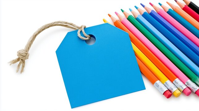 Sale sign price tag with color pencils, back to school sale concept