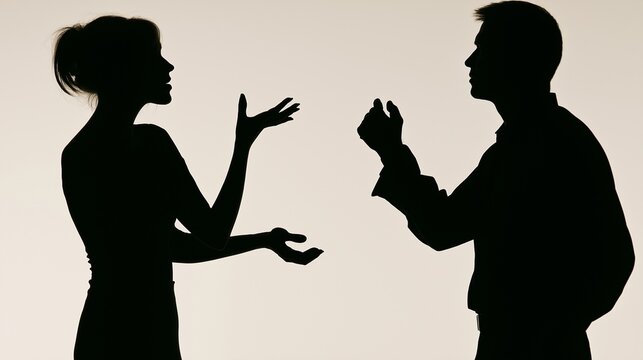 Silhouettes of an arguing couple, emotional scene