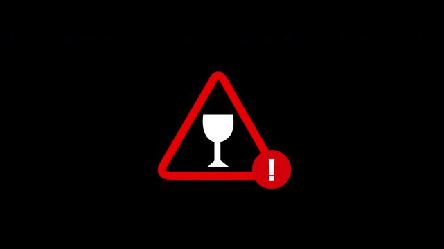 2D Broken Glass Warning Sign with Red Hazard Triangle and Alert Symbol on Black Background