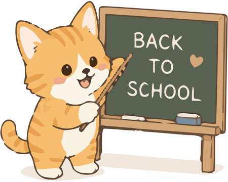 Cute Orange Cat Teaching Back to School Lesson
