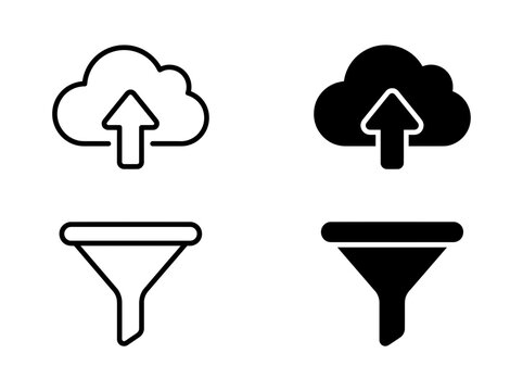 Cloud upload and data filter icon set for web analytics interface