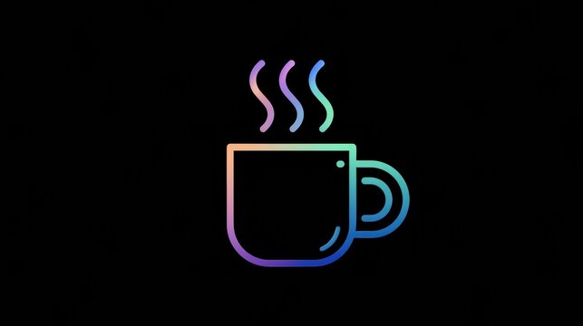 A mug with steam rises from it in a single gradient line set on a dark backdrop. The design captures a cozy atmosphere of warmth and comfort.