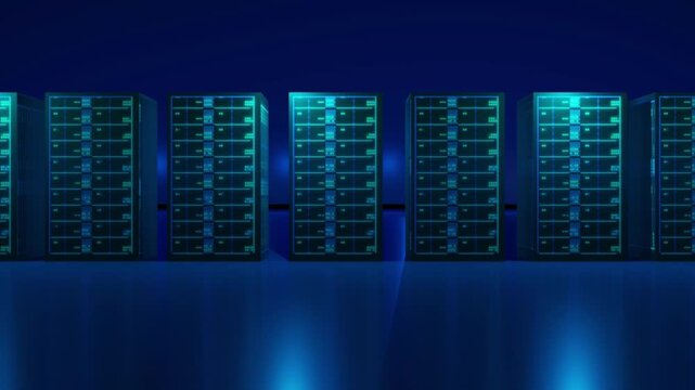 zoomout data center computer network server room.with 3d concept for cloud technology,Tracking camera FHD.