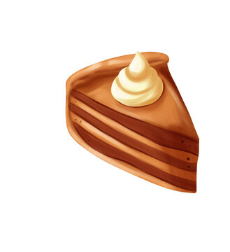 Slice of Thanksgiving Pumpkin Pie with Whipped Cream Isolated Vector Illustration