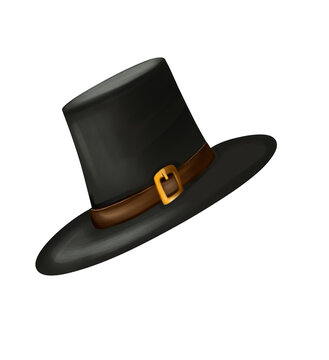 Traditional Black Pilgrim Hat with Buckle Vector Illustration for Thanksgiving