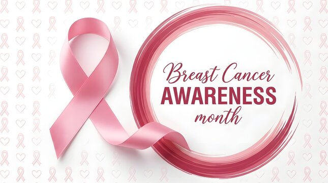 Breast Cancer Awareness Month banner with pink ribbon and circular frame