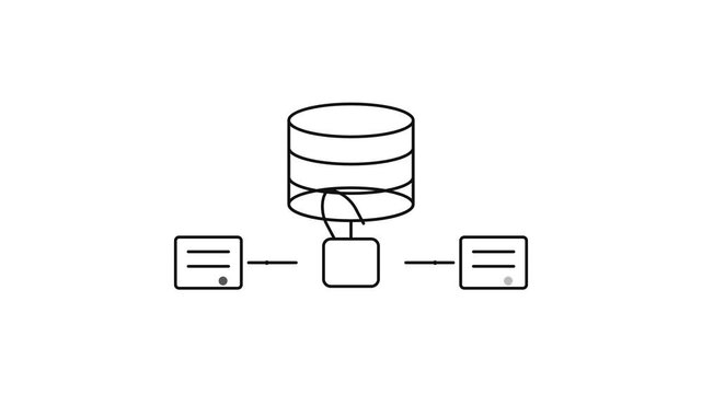 Database security network animation showing connected servers and open padlock icon in digital motion line footage