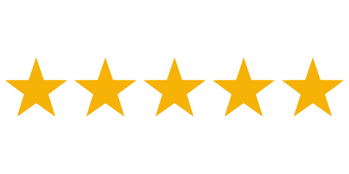 Five golden stars icon set simple yellow graphic for user rating systems.