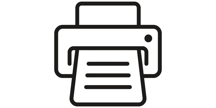 Black line printer icon with document for office document printing tasks.
