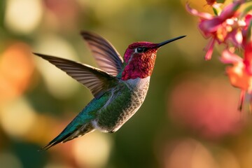 Obraz premium Sunlit Anna's Hummingbird with Emerald Gorget and Magenta Plumes