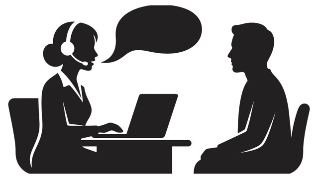 Silhouette of Call Center Agent Talking to Client on Phone with Speech Bubble