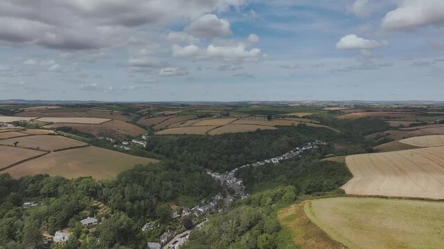 Polperro Harbour and Village from a drone, Polperro, Looe, Cornwall, England