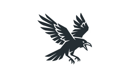 Fototapeta premium Crow diving aggressively with wings spread wide in a striking graphic design format suitable for modern branding and mascot use.