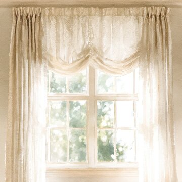 Textured fabric valance with warm neutral tones and gentle pleats