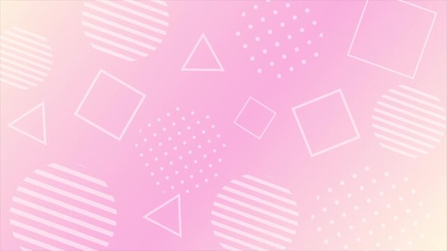 ピンクグラデーションのメンフィス風図形が回転する背景動画 横長 16:9
