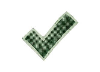 Green checkmark symbol with halftone pattern and distressed texture, isolated © creatfive