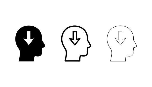 Set of human head icons with download arrow inside, vector illustration