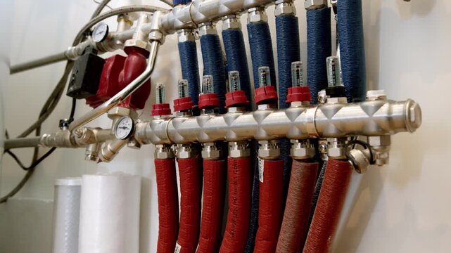 Heating manifold and plumbing distribution system in residential utility room