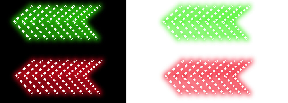 Neon green and red glowing arrow signs