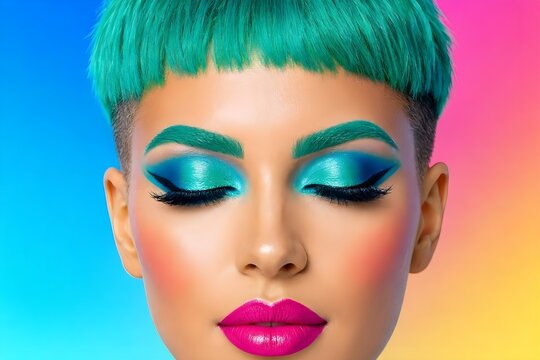 donna con make-up colorato fluo alla moda vivace
