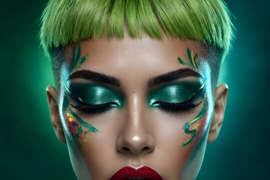 donna con make-up colorato fluo alla moda vivace